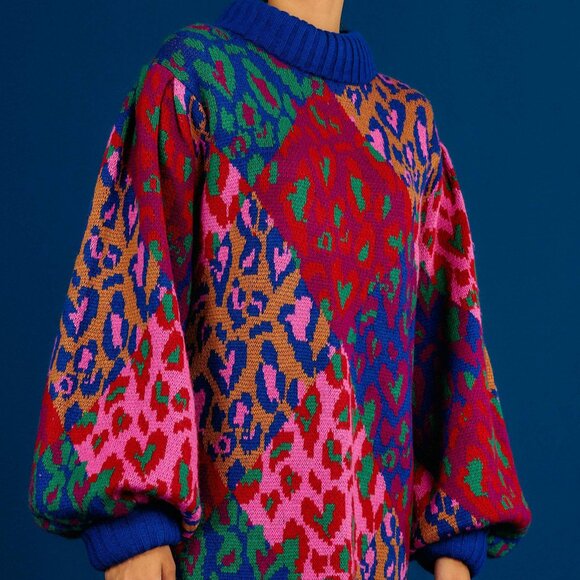 FARM Rio Sweaters - Mixed Leopard Pop Sweater Dress